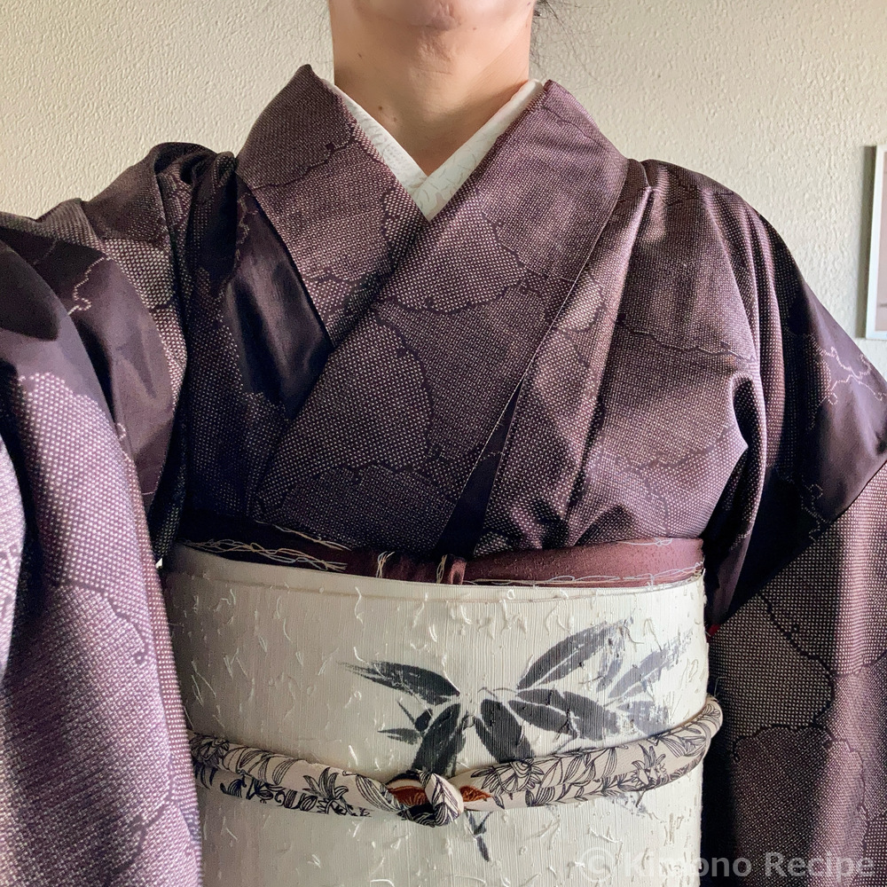 紬の着物　ひげ紬の帯セット 夏着物に竹紋様の髭紬帯 . . 今週で梅雨ともお別れかな。 今年は