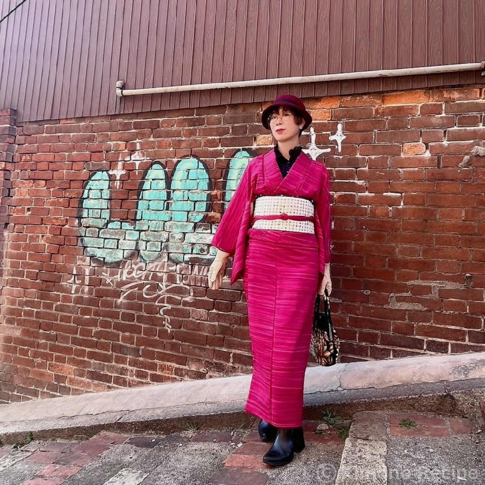 Lサイズ キッチン・日用品・その他 アンティークマゼンダ系ピンク着物